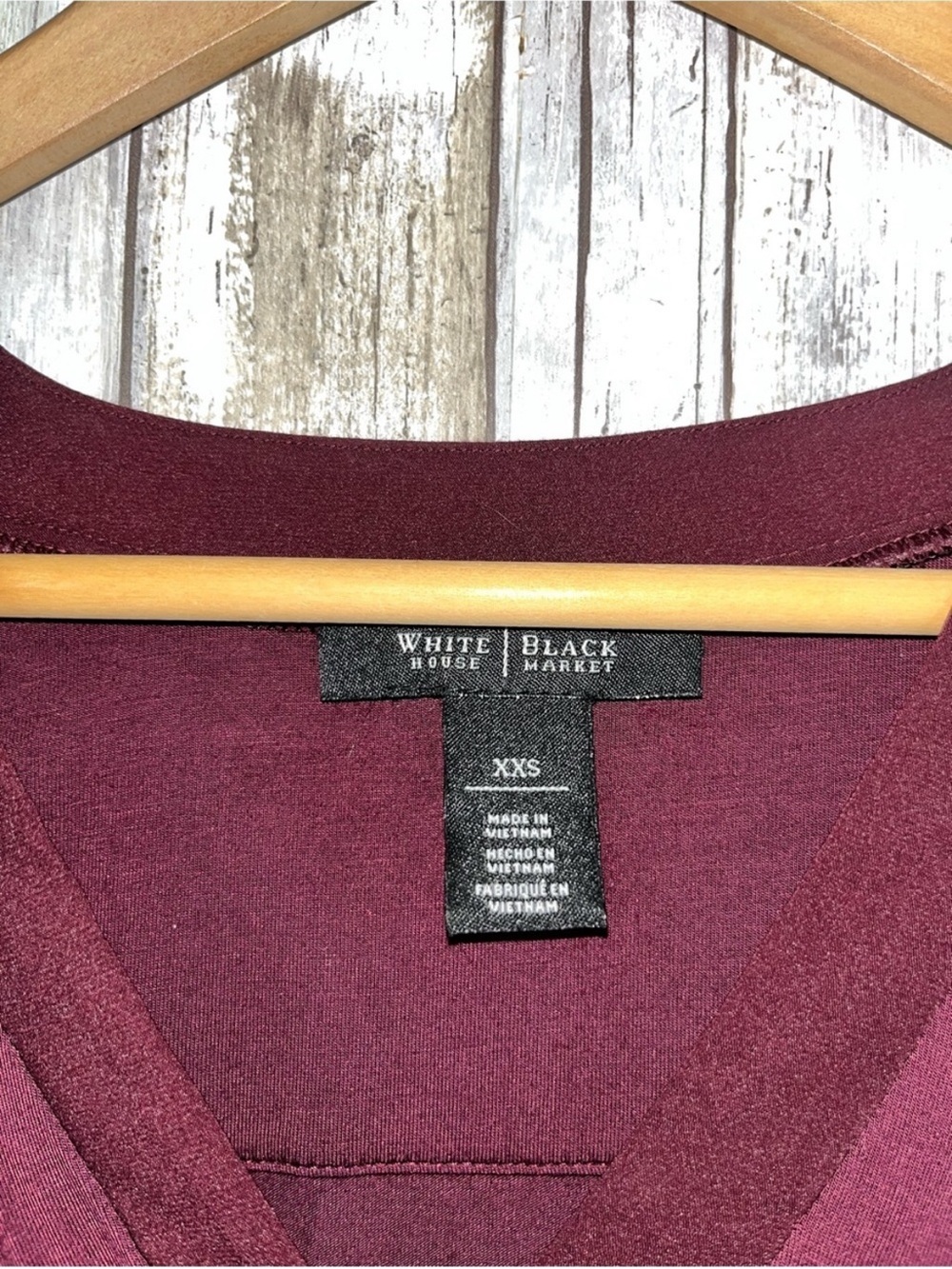 White House Black Market Burgundy V Neck Top XXS Asymmetrical Hem Stretch Blouse - Picture 5 of 6